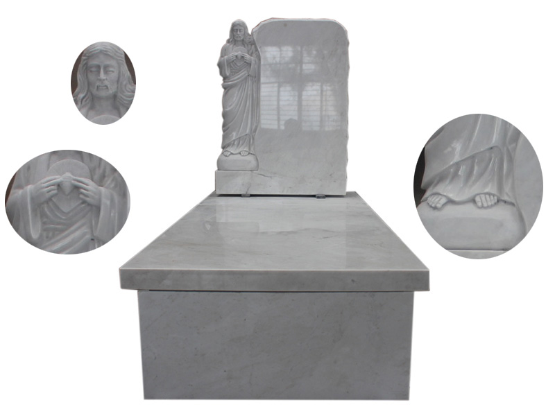 White Marble Carved Jesus Headstones For Cemetery 