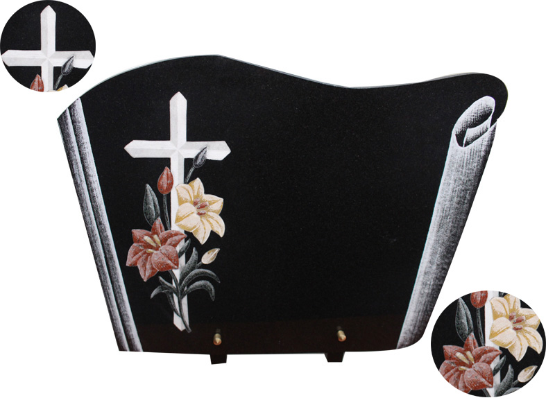 Hand Engraved Cross Affordable Grave Plaques With Black Granite