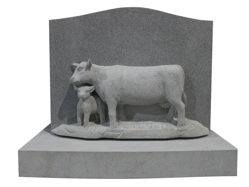 Hand Carved Cows Headstone