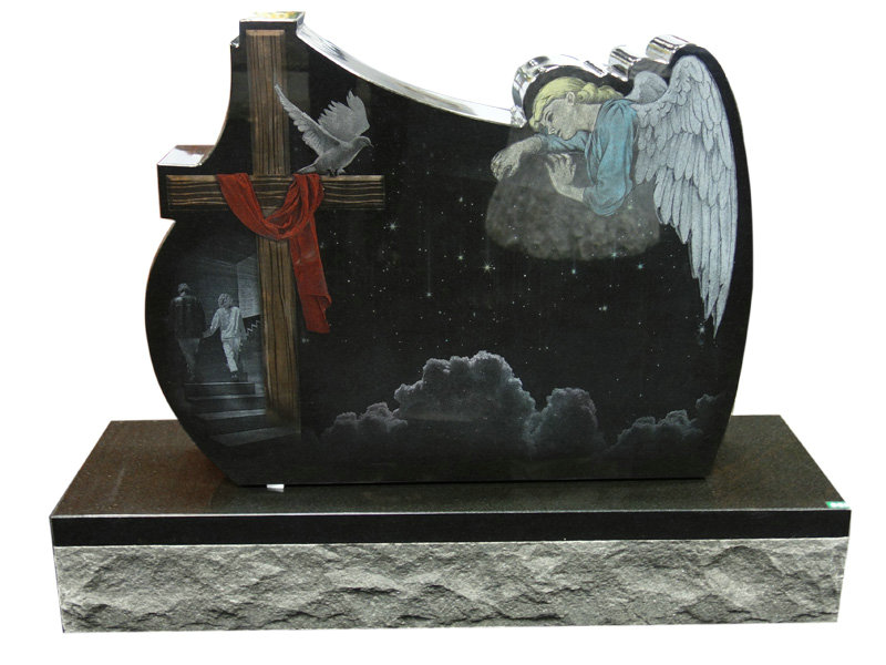 Etched Cemetery Angel Monument With Dove