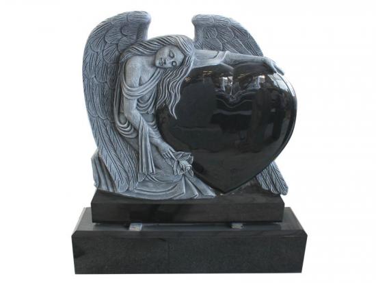 Black Granite Heart Angel Monument