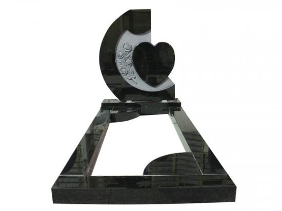 Black Granite Carved Rose And Heart Headstone