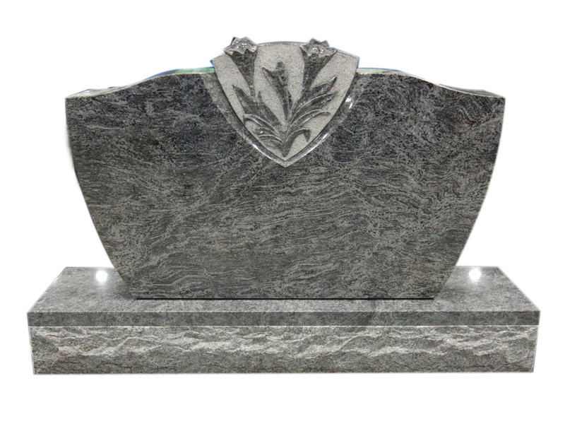 Carved Lily Memorial With Bahama Blue Granite